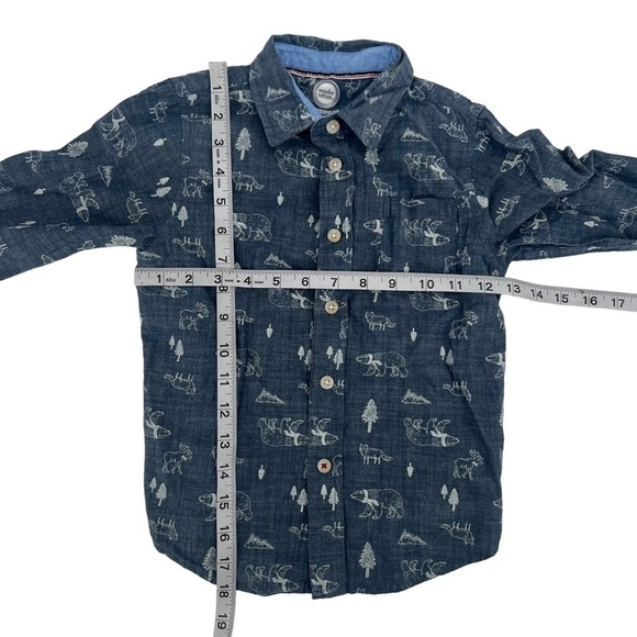 Wonder Nation Blue Long Sleeve Button Up Forest Animal Print Shirt Size 5T Boy’s - Picture 4 of 5